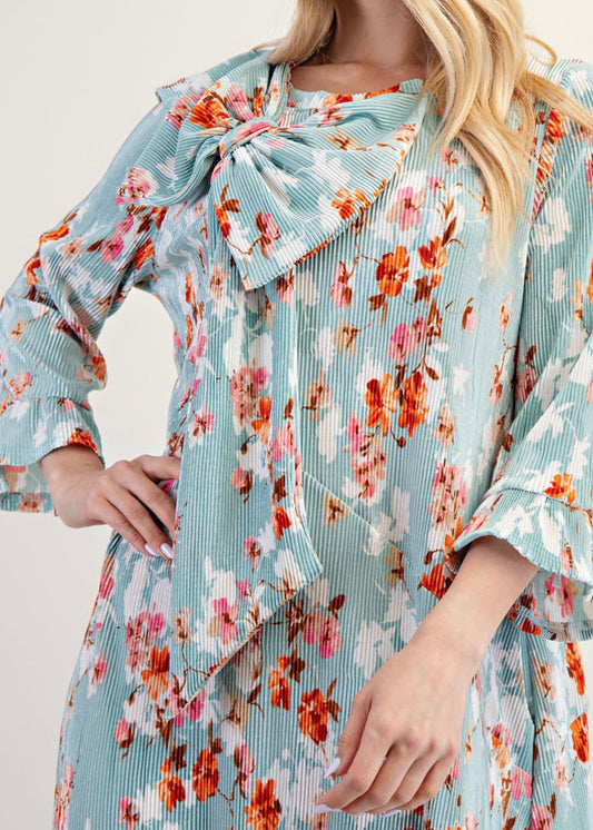 Sage Floral Bow Dress
