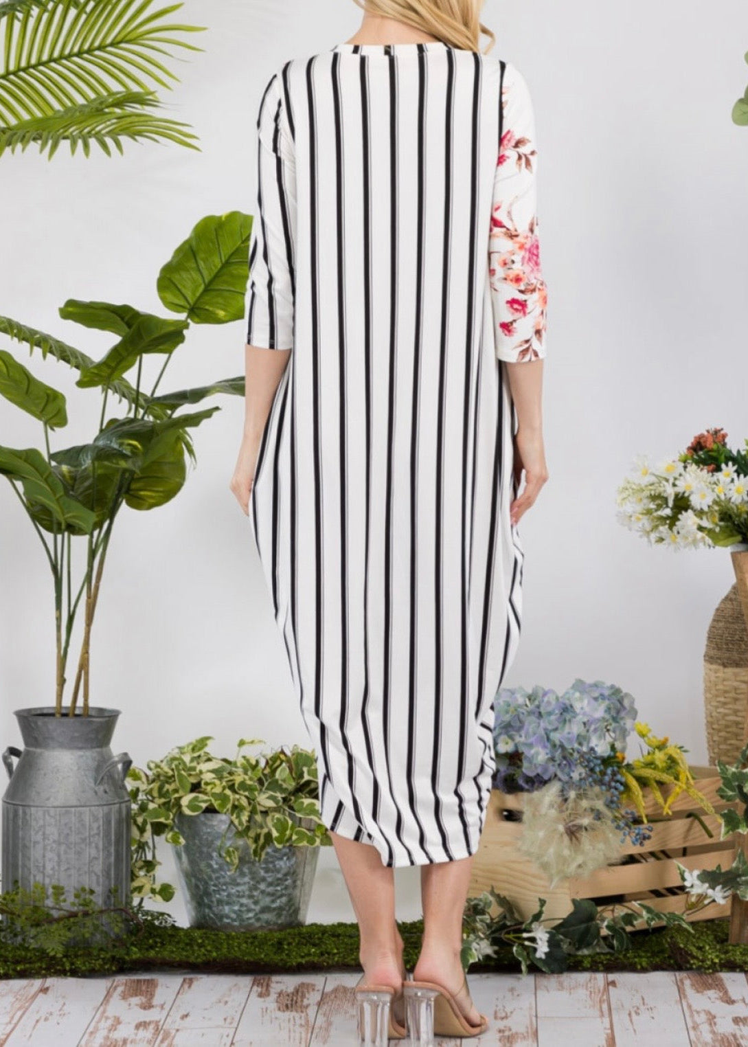 Stripe Floral Dress-Plus