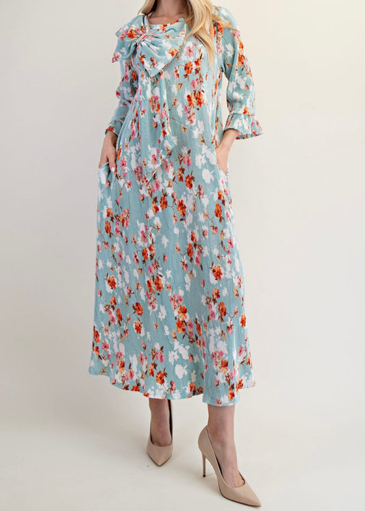 Sage Floral Bow Dress