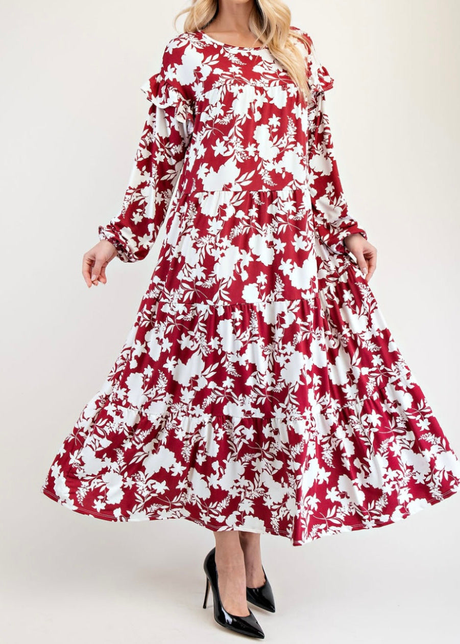 Burgundy Flower Dress-plus