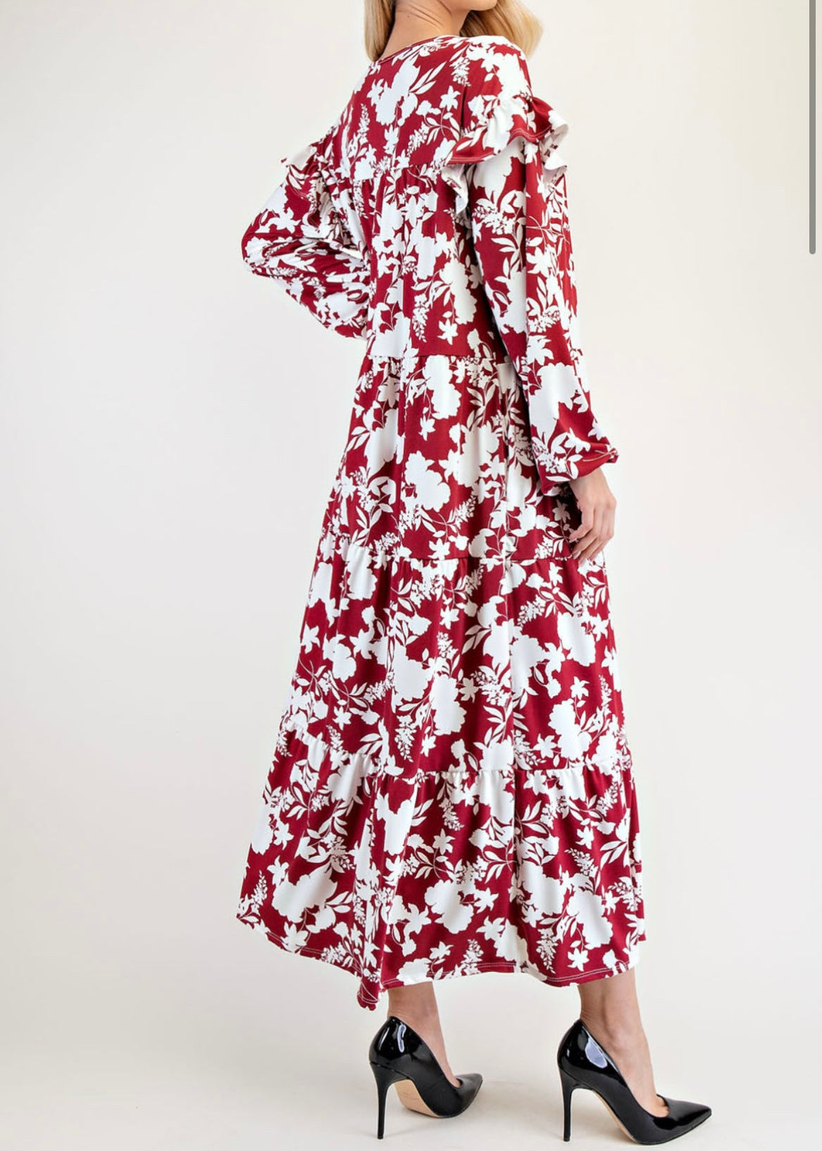 Burgundy Flower Dress-plus