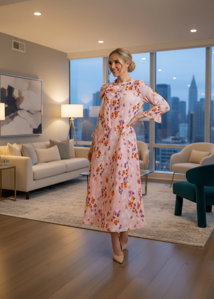 Floral Bow Dress-Plus