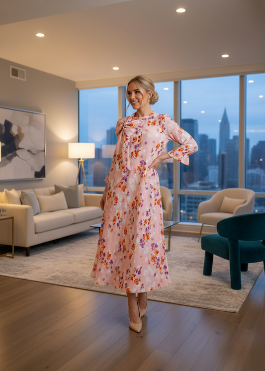 Floral Bow Dress-Plus
